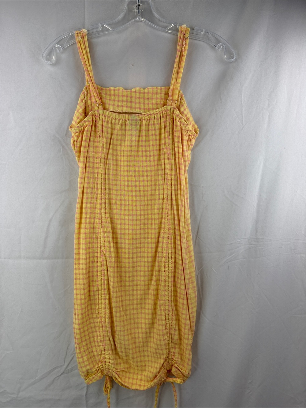 Wild Fable Women’s Size Small Yellow Gingham Ruched Stretch Drawstring Sundress - Picture 3 of 6
